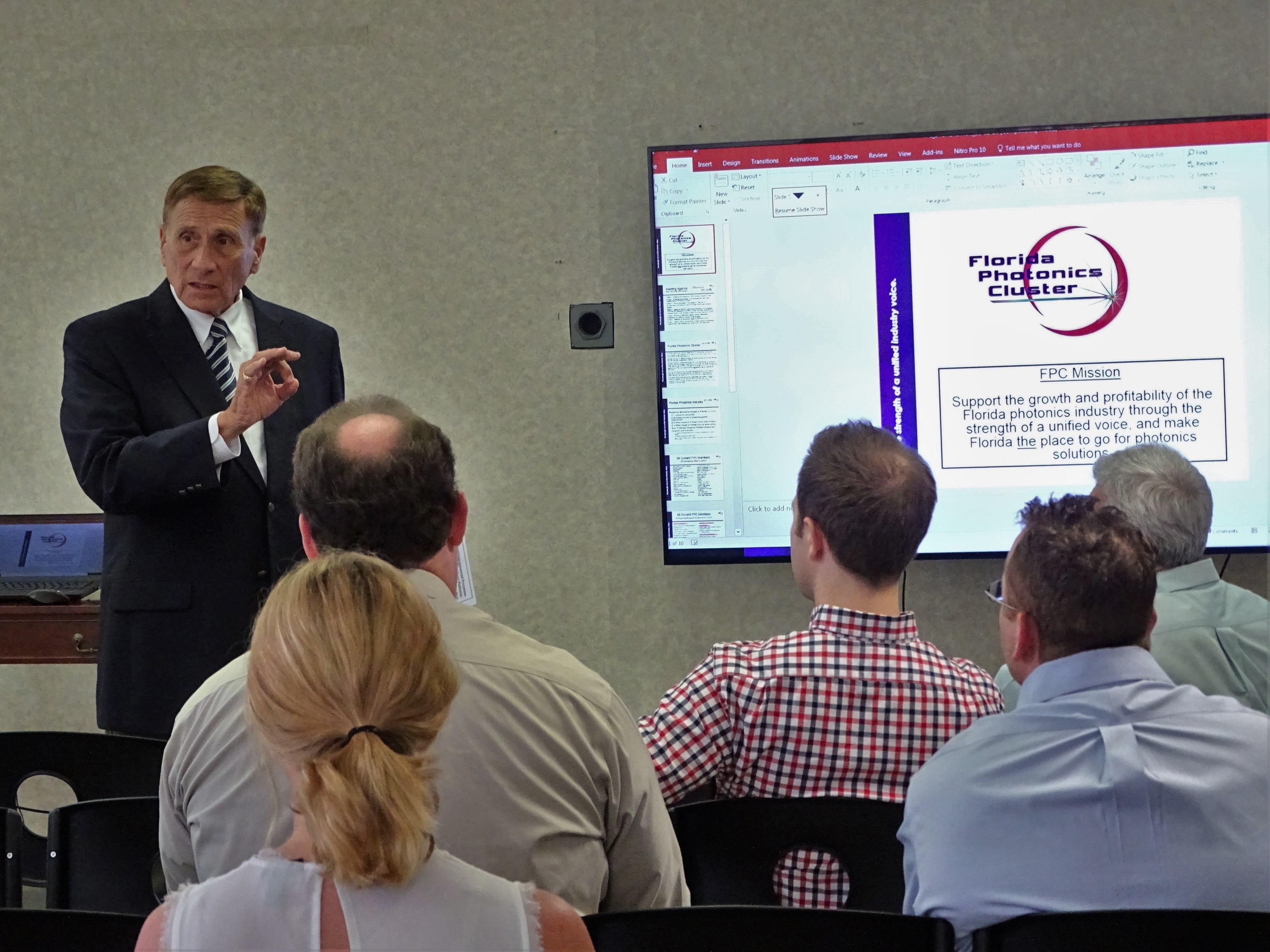 Rep. John Mica (R-FL) speaking at the Florida Photonics Cluster meeting taking place at BEAM Company on June 2, 2016.